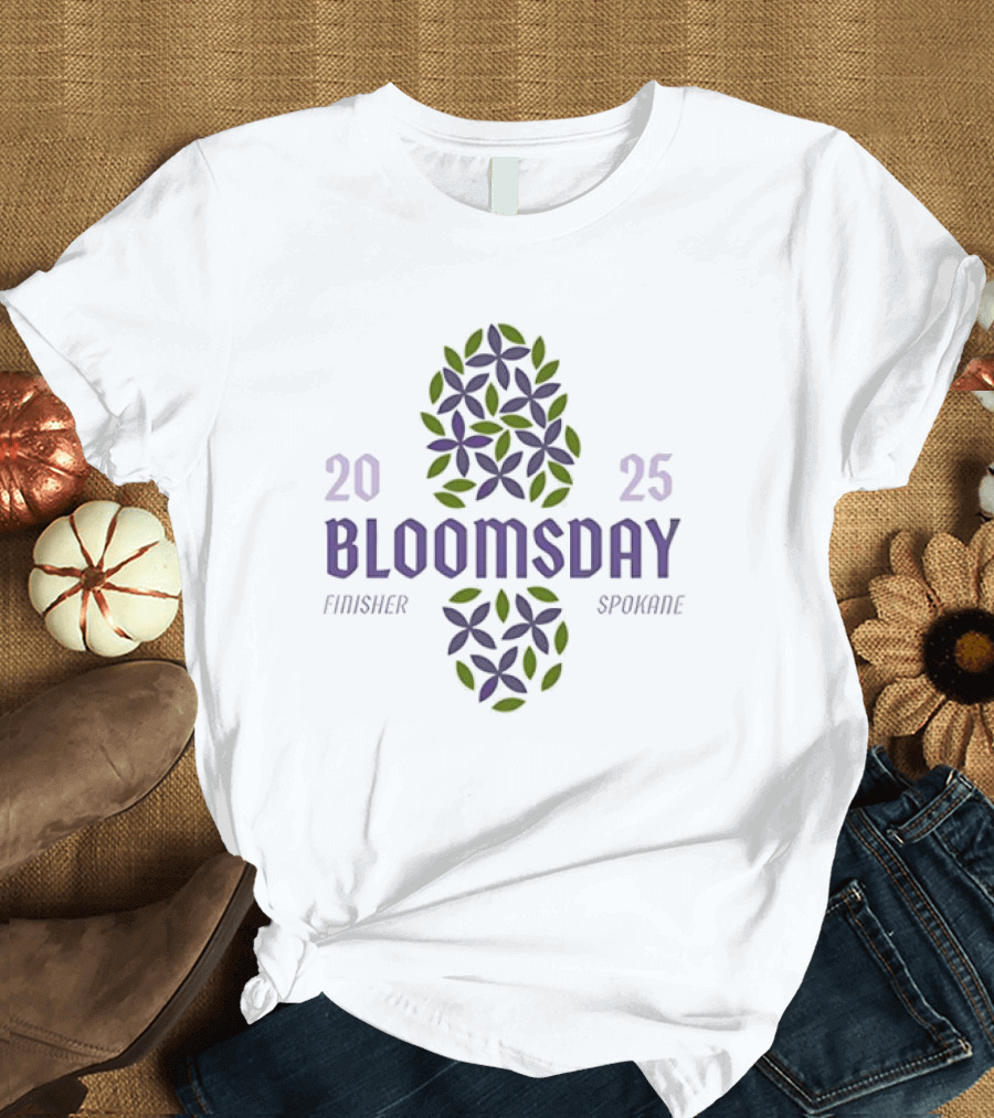 Bloomsday Finisher Spokane 2025 Footprint Leaves Floral Theme T-Shirt
