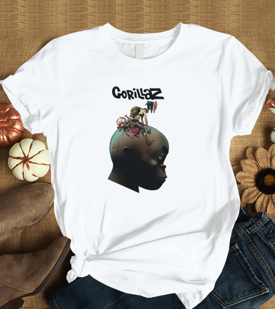 Gorillaz Plastic Beach Animated Character on Head T-Shirt