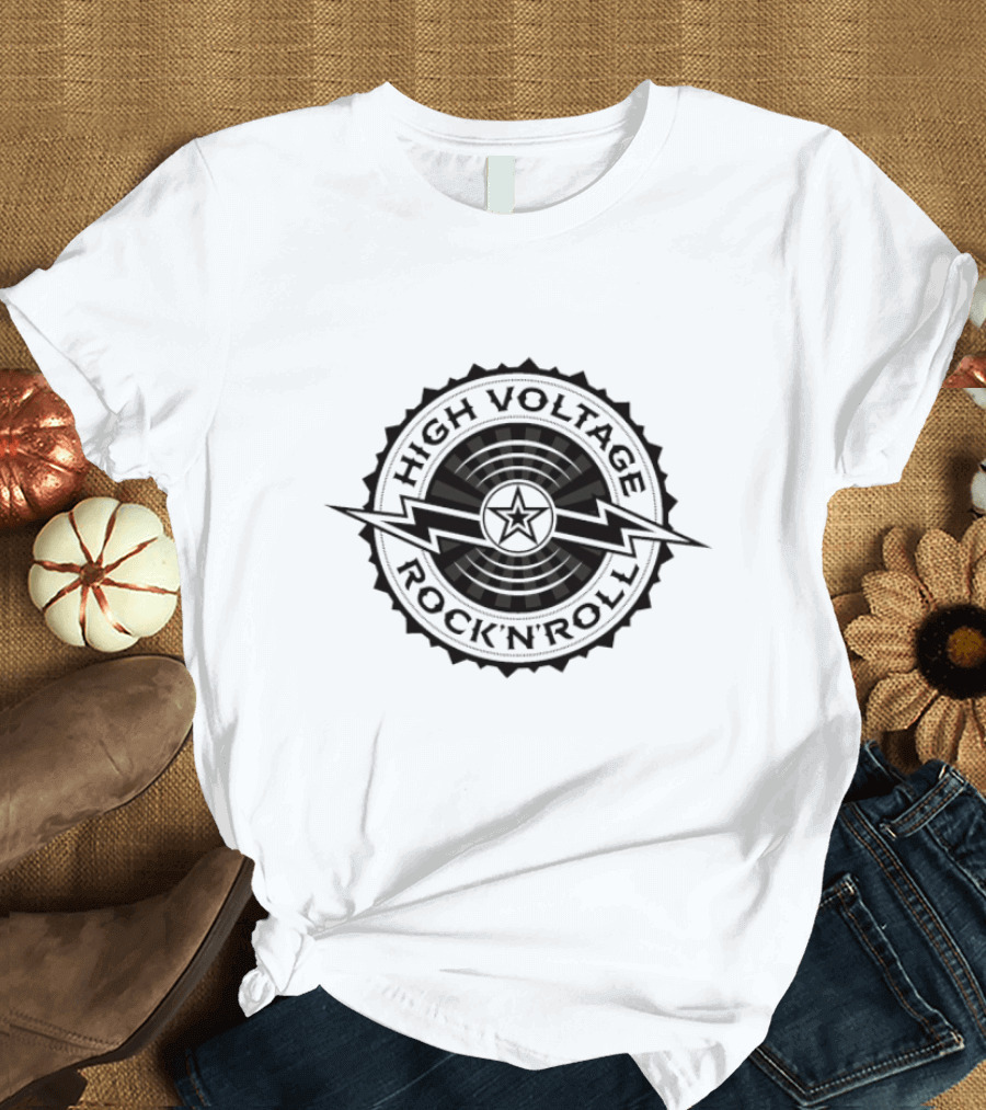 High Voltage Rock N Roll Starburst Lightning Bolt Emblem T-Shirt