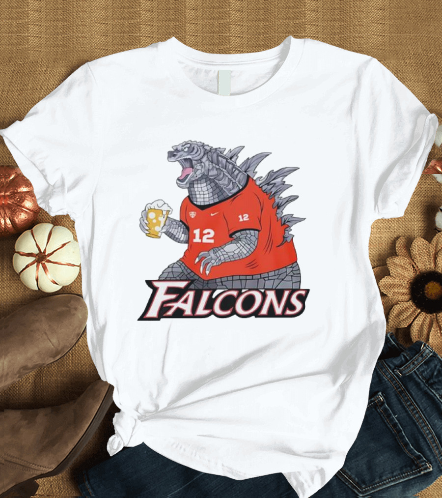 Atlanta Falcons Godzilla Monster Holding Beer T-Shirt