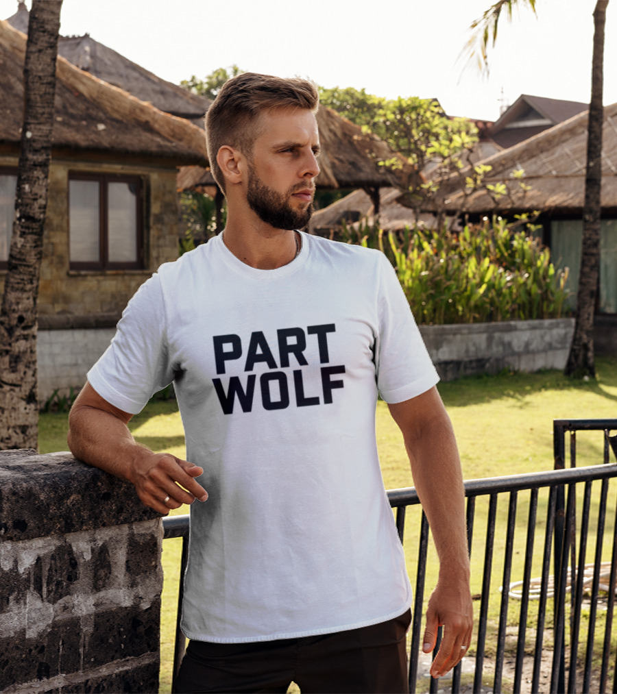 Part Wolf Intricate Howling Wolf In Geometric Moon Design T-Shirt
