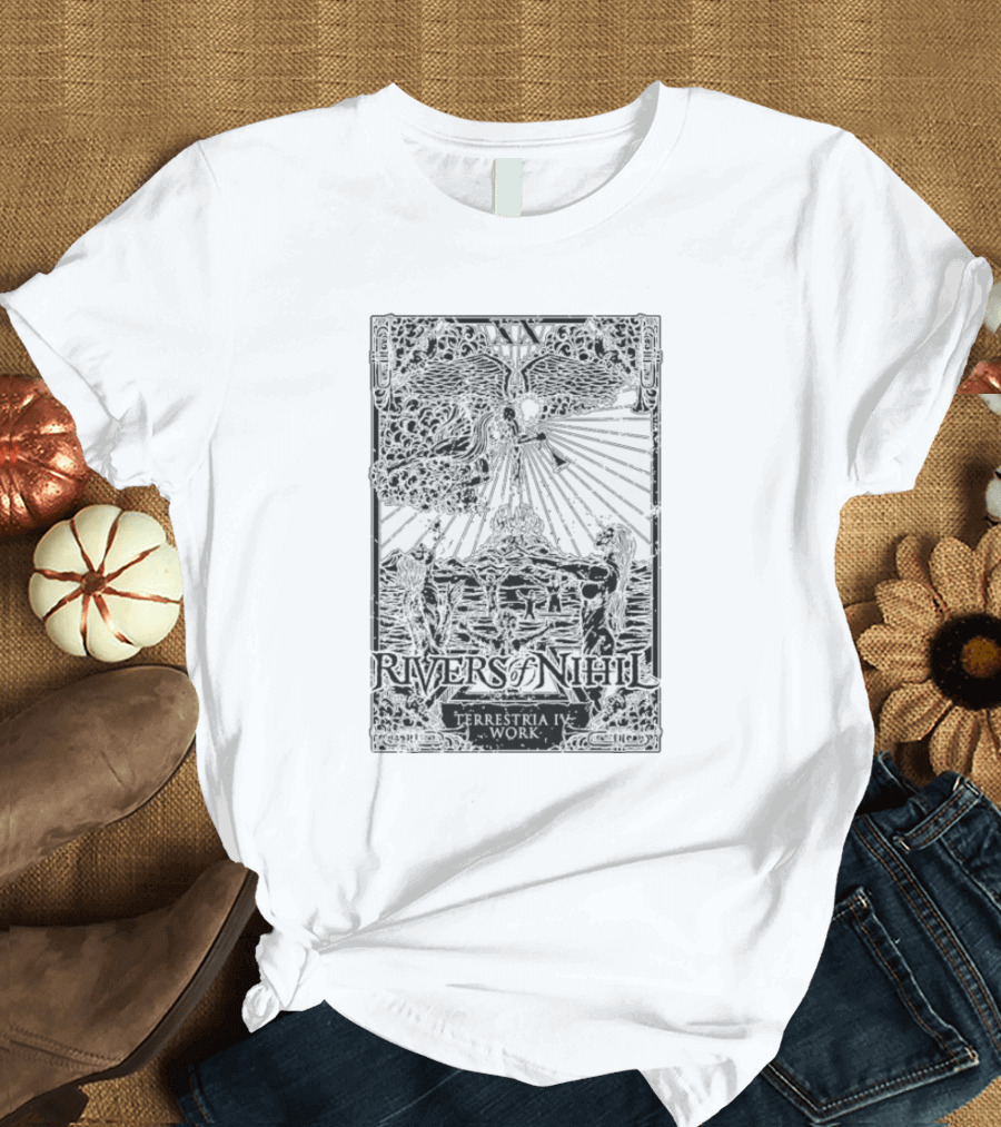 Rivers Of Nihil Terrestria IV Work Celestial Figure and Cosmic Imagery T-Shirt