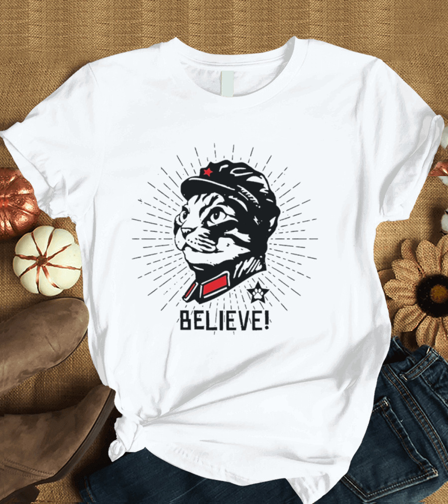 Trust Cat Chairman Believe Red Star Motivational Feline T-Shirt
