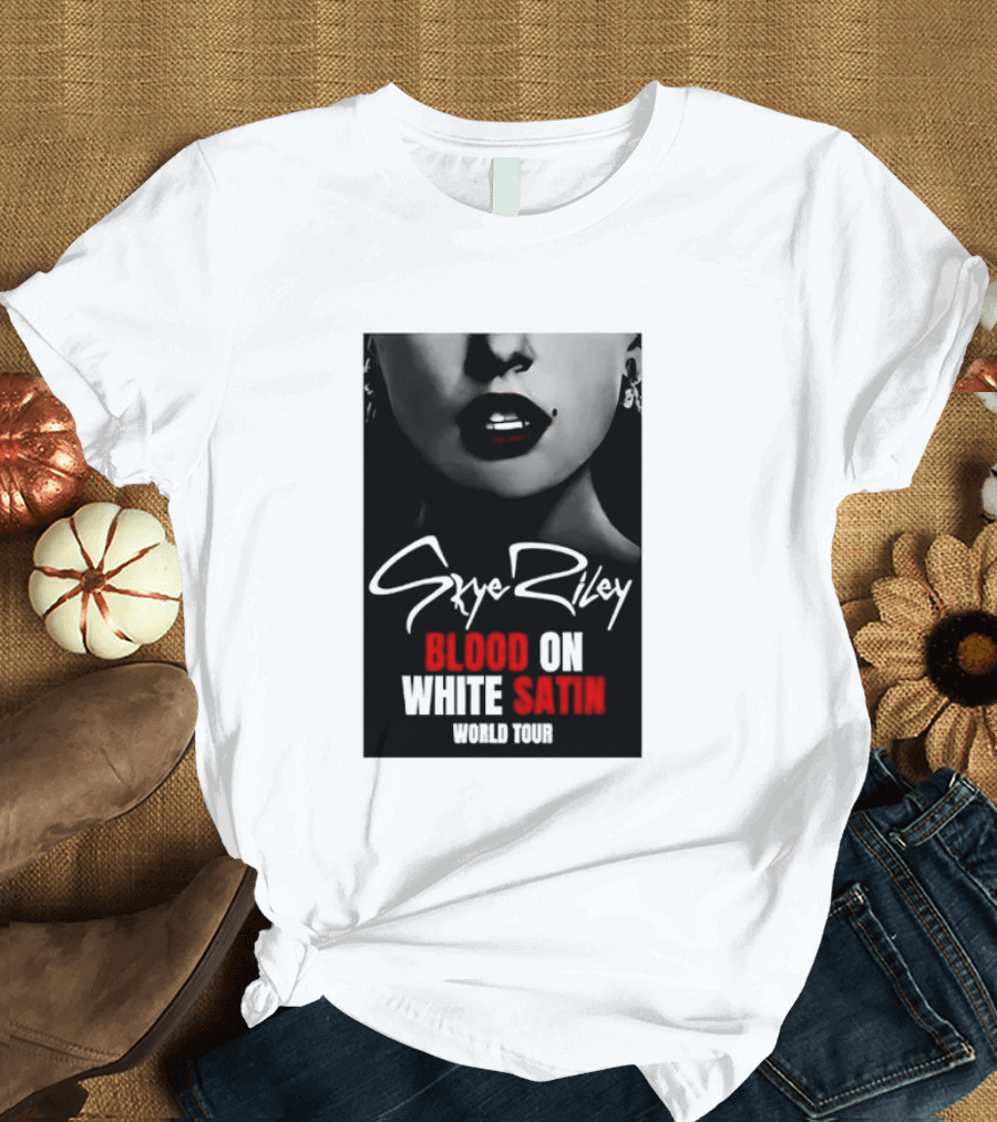 Blood Satin Skye Riley World Tour Lush Red Lips Shadowed Face T-Shirt