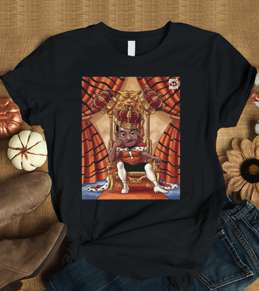 Ja'Marr Chase Cincinnati Bengals Triple Crown Winner 127 Receptions 1708 Yards 17 Rec TDs Lion Throne Illustration T-Shirt