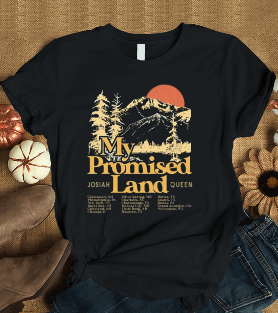 Josiah Queen My Promised Land Tour 2023 with Mountain and Sun Illustration T-Shirt
