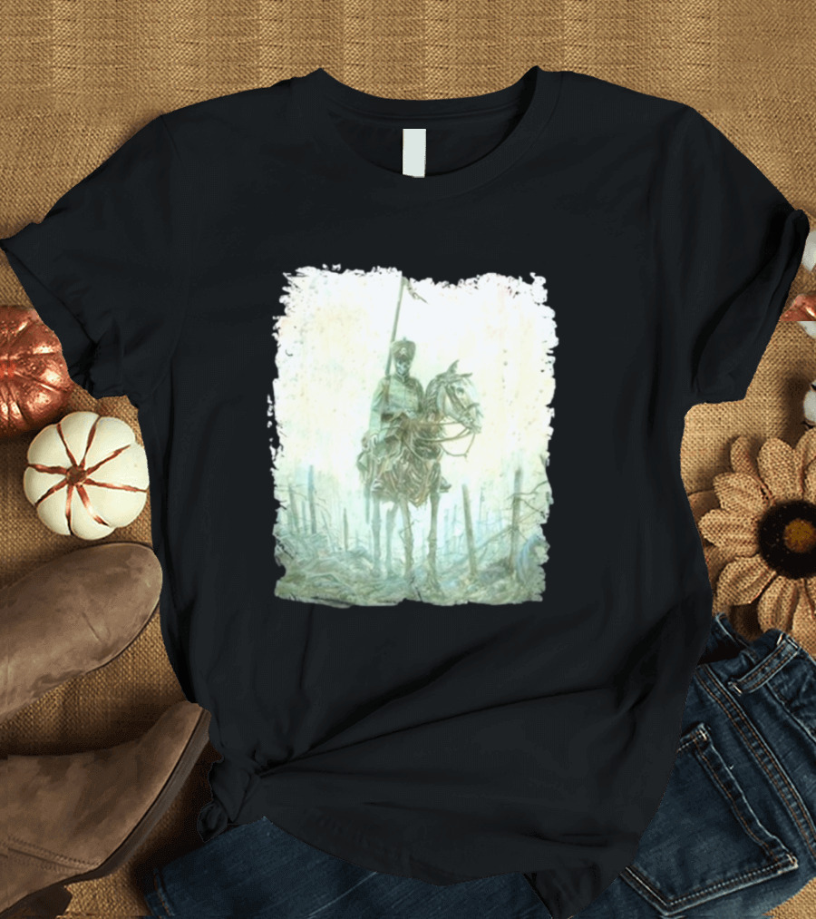 Kanonenfieber Fritz 4 Skeleton Soldier on Horse in Battlefield T-Shirt