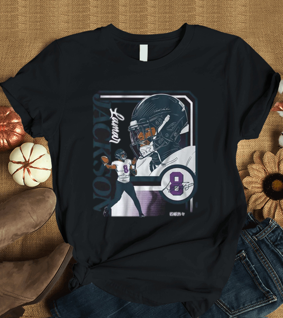 Lamar Jackson Baltimore Ravens NFL Football Number 8 Collage Frame T-Shirt