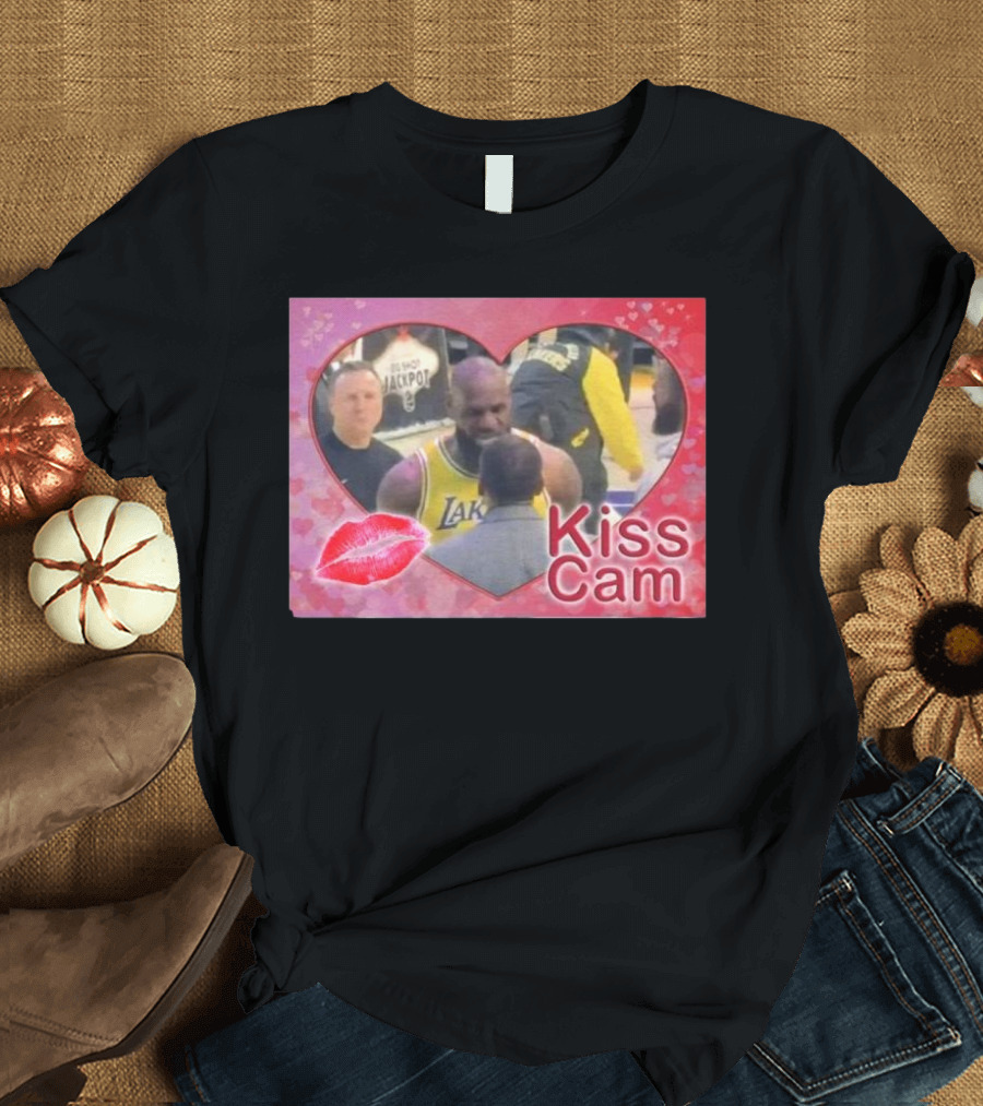 Lebron James Lakers Kiss Cam Moment with Heart and Lip Graphic T-Shirt