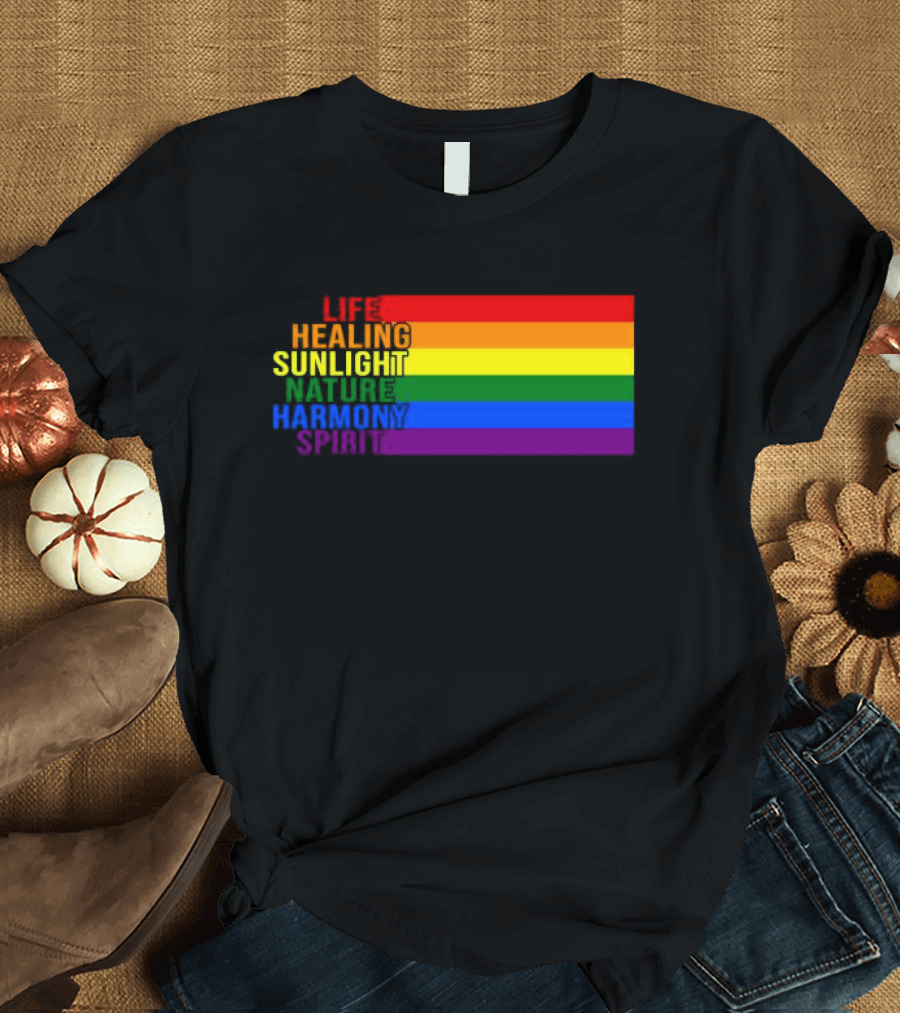 Rainbow Stripes LGBT Life Healing Sunlight Nature Harmony Spirit T-Shirt
