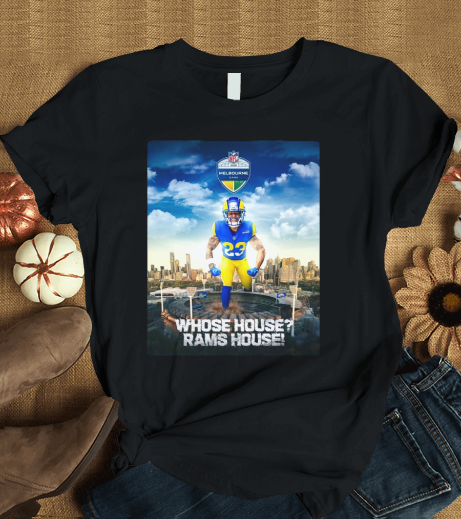 Los Angeles Rams Kyren Williams Whose House Rams House NFL 2026 Melbourne Game T-Shirt