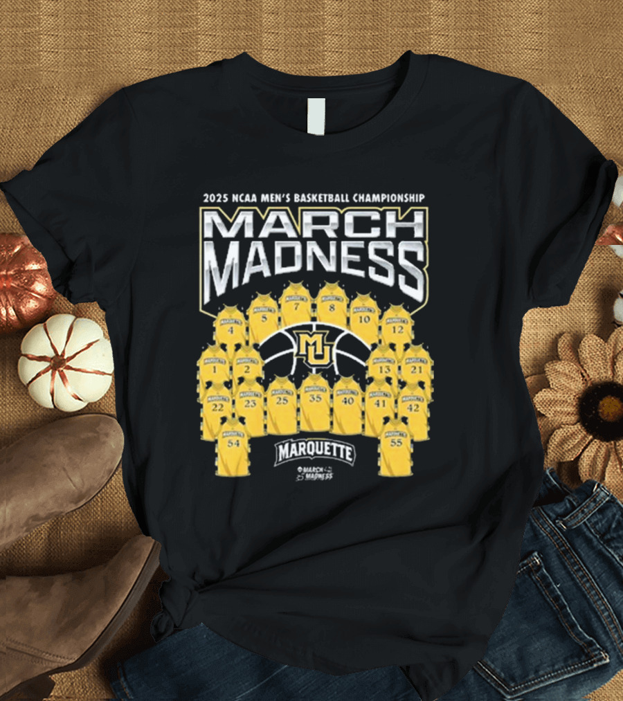 Marquette Golden Eagles March Madness 2025 NCAA Men's Basketball Championship Jersey Numbers and Team Logo T-Shirt