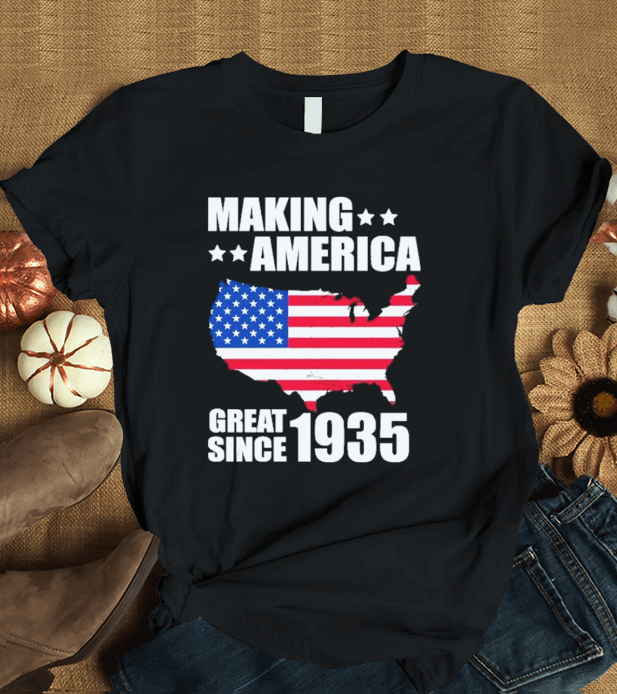Making America Great Since 1935 USA Flag Map Stars T-Shirt