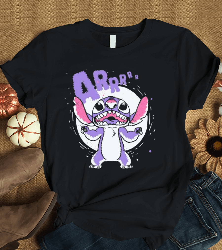 Midnight Stitch ARRp Purple Alien Character with Moon Background T-Shirt