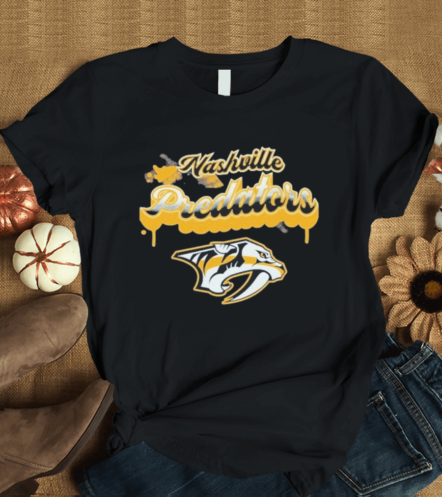 Nashville Predators Bubbly Script Ice Hockey Team Logo T-Shirt