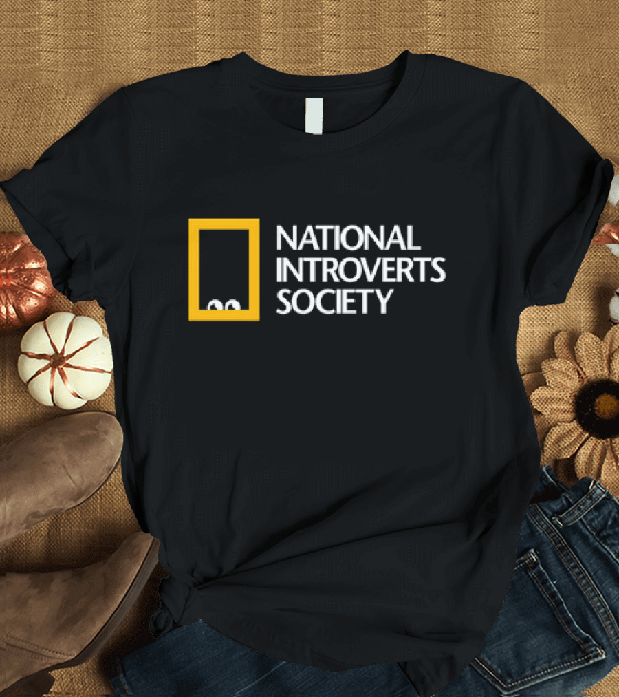 National Introverts Society Humor Featuring Iconic Yellow Frame and Peeking Eyes T-Shirt