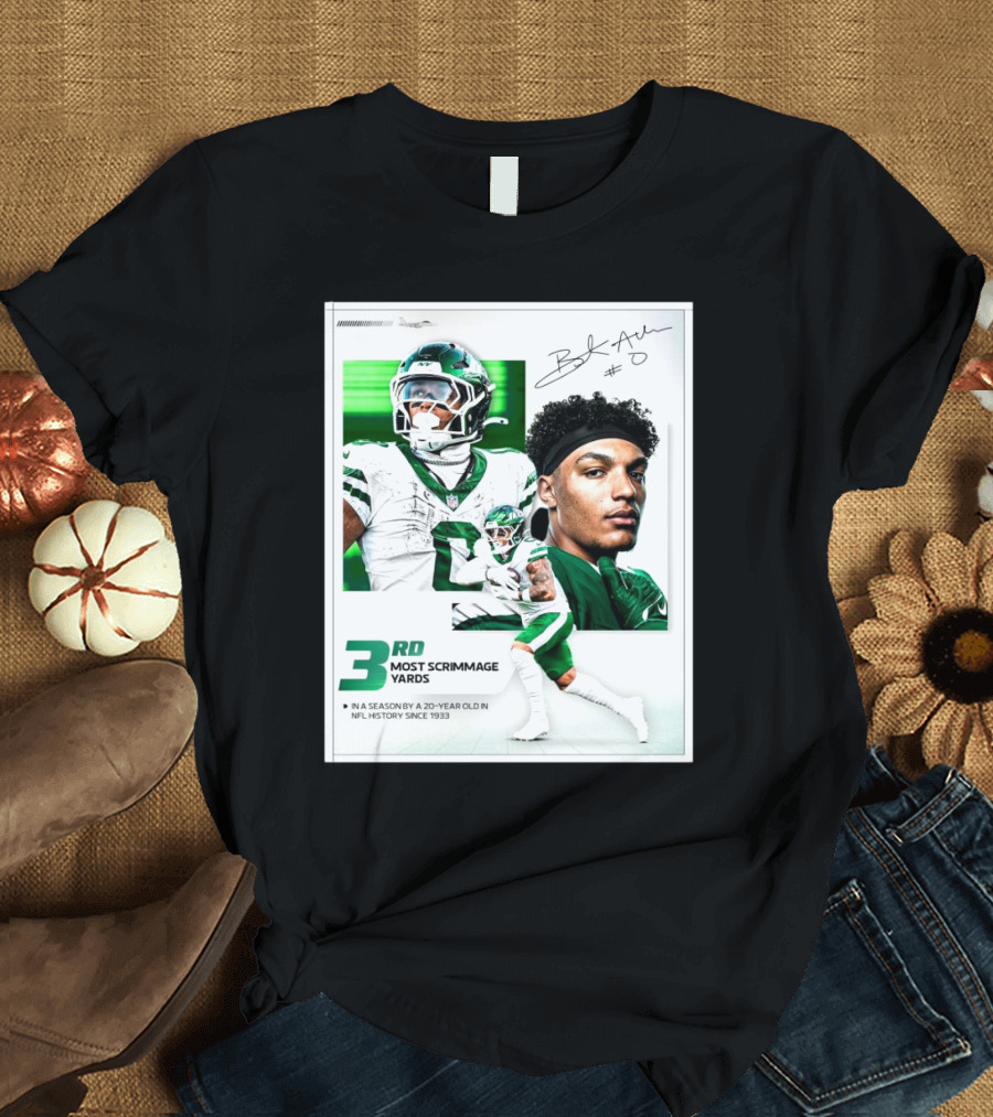 New York Jets Braelon Allen 3rd Most Scrimmage Yards Season 20-Year Old NFL History Since 1933 Signature T-Shirt