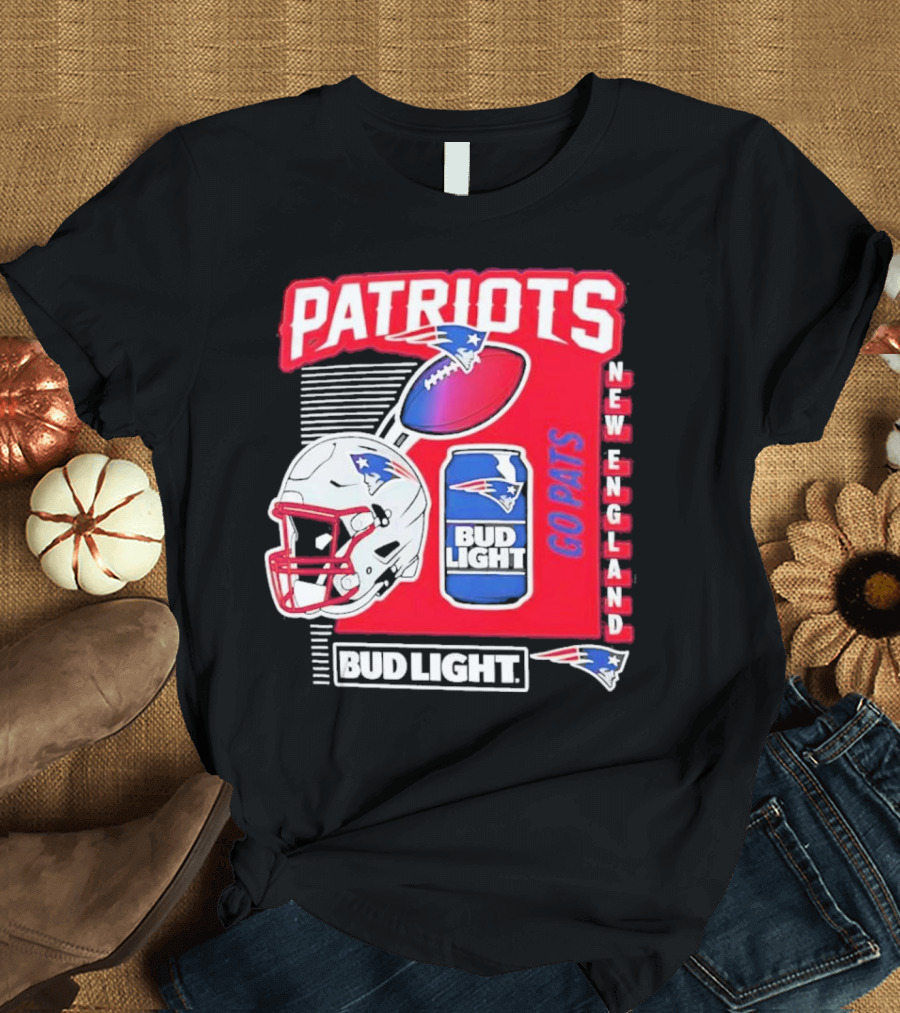 New England Patriots Bud Light Go Pats Football Helmet Can T-Shirt