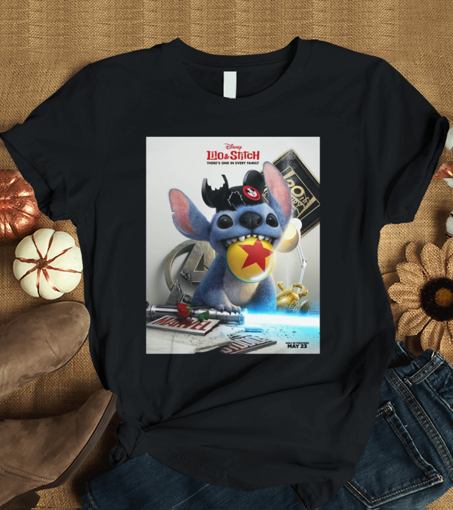 Disney Lilo and Stitch 2025 Featuring Iconic Pop Culture Mashup Elements T-Shirt