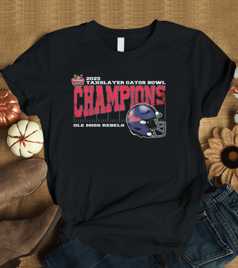2025 TaxSlayer Gator Bowl Champions Ole Miss Rebels Vintage Helmet T-Shirt
