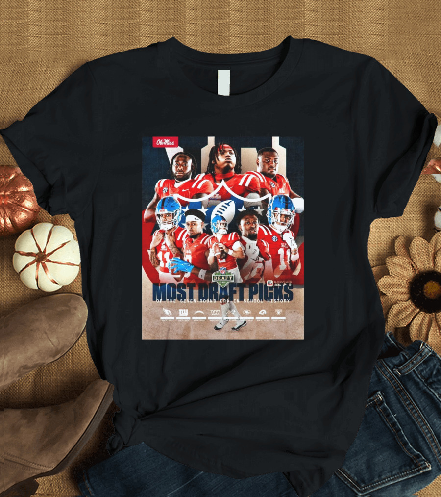 Ole Miss Rebels Football NFL Draft Most Picks Seven-Round Era School History 2025 T-Shirt