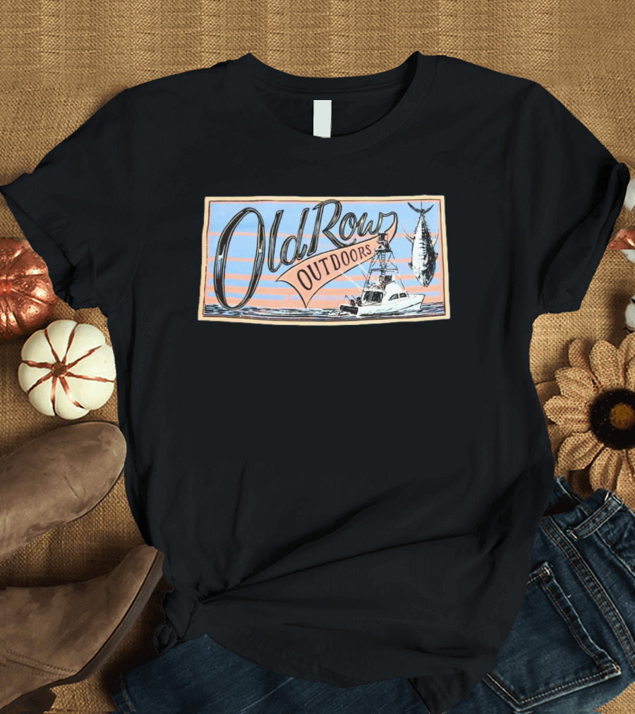 Old Row Outdoors Fishing Adventure with Boat and Catch T-Shirt