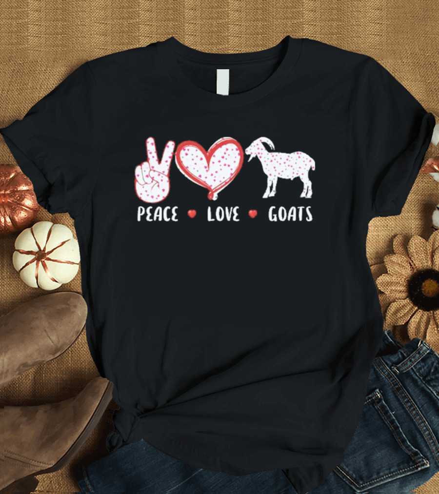 Peace Love Goats Hand Sign Heart Farm Animal T-Shirt