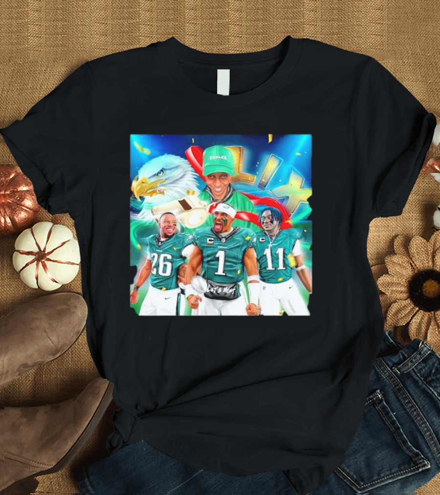 Philadelphia Eagles LIX Champions Celebrating Gillie Da King Barkley Hurts Brown T-Shirt