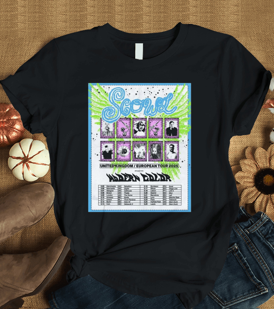 Scowl United Kingdom European Tour 2025 Featuring Modern Color Manchester Newcastle Dates T-Shirt