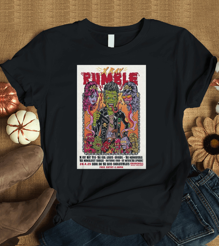 Xray Rumble April 4 2025 Leeds UK X Ray Cat Trio The Real Losers Cavegirl The Neandergals The Mandelbrot Shakes T-Shirt