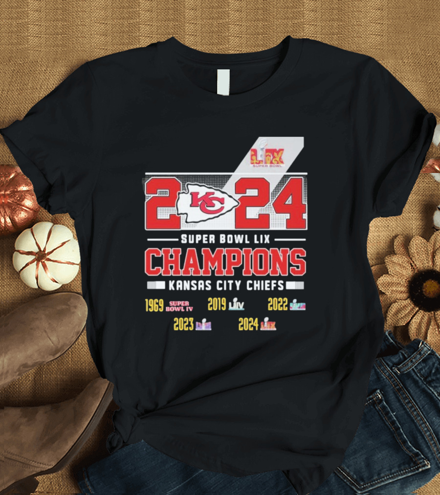 Super Bowl LIX Champions 2024 Kansas City Chiefs 5X 1969 2019 2020 2023 T-Shirt