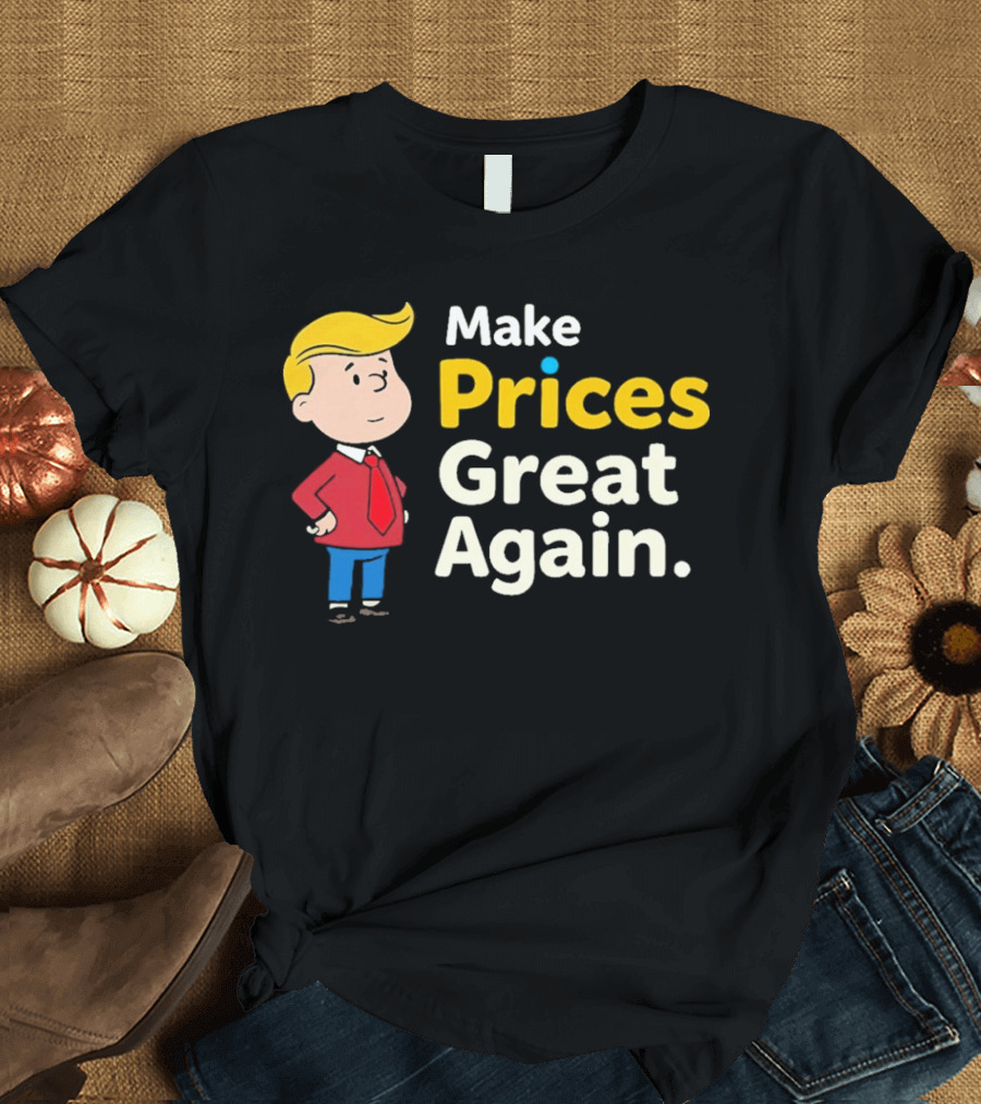 Make Prices Great Again Cartoon Character Red Tie Blue Pants T-Shirt