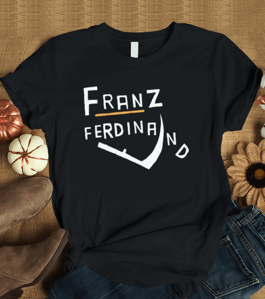 Franz Ferdinand Curved Text Design with Orange Line T-Shirt