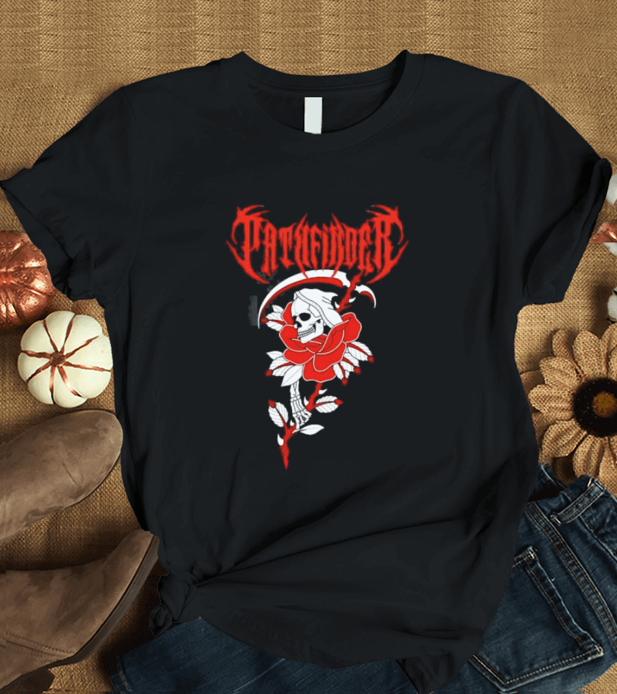 Reaper Skull with Scythe and Red Rose Gothic Aesthetic T-Shirt