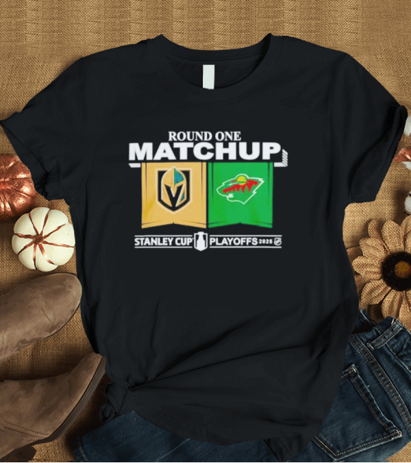 T-Shirt: Round One Matchup Vegas Golden Knights vs Minnesota Wild Stanley Cup Playoffs 2025 T-Shirt Round One Matchup Vegas Golden Knights vs Minnesota Wild Stanley Cup Playoffs 2025 T-Shirt