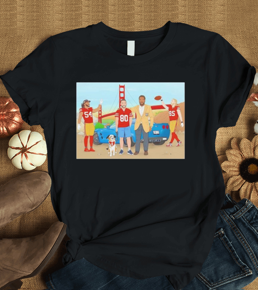 San Francisco 49ers Players with Golden Gate Bridge Football Scene T-Shirt