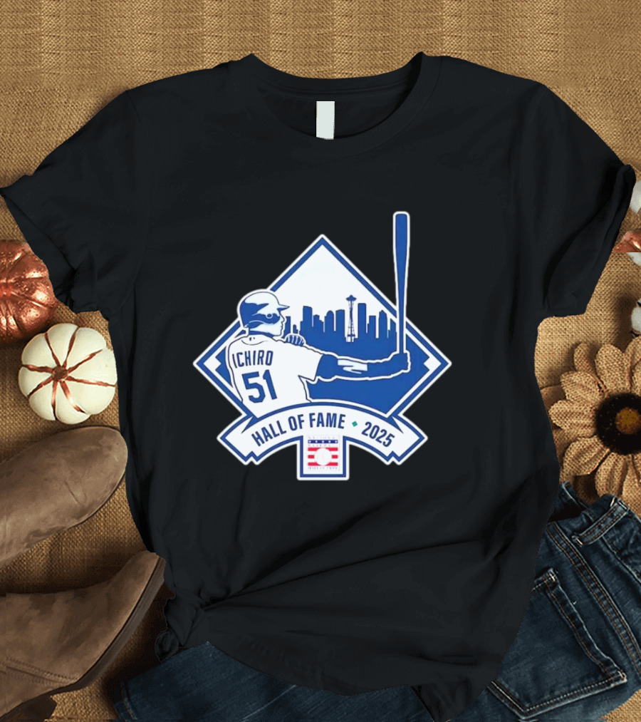 Seattle Mariners Ichiro 51 Hall Of Fame 2025 Skyline Baseball T-Shirt