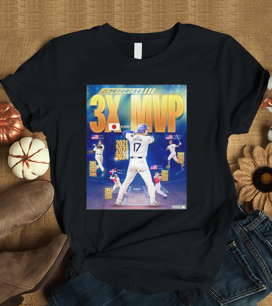 3X MVP Shohei Ohtani 2021 2023 2024 Los Angeles Dodgers Baseball T-Shirt
