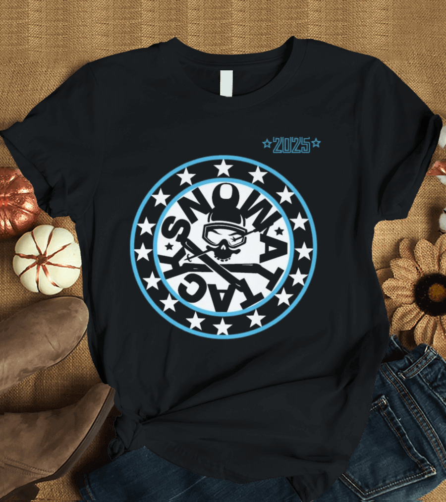 Snowattack Festival 2025 Skull Goggles and Crossed Skis Star Circle T-Shirt