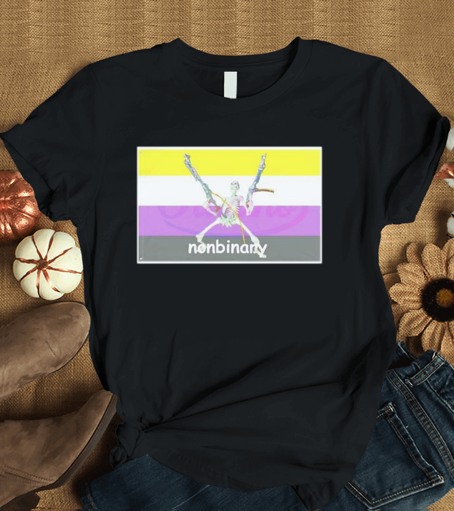 Nonbinary Flag Skeleton Warrior With Swords T-Shirt