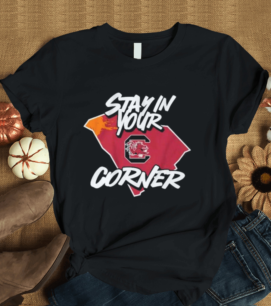 South Carolina Football Stay In Your Corner Gamecock Logo and State Map T-Shirt