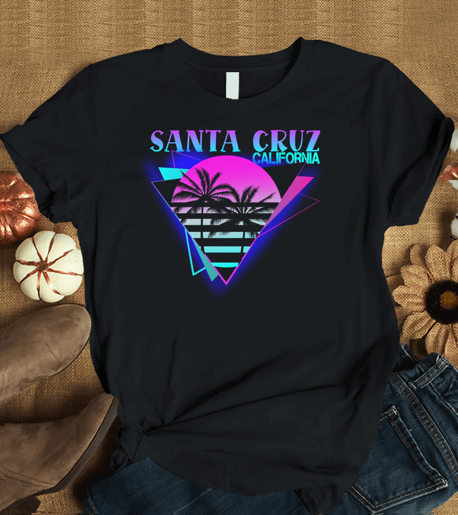 Santa Cruz California 70er 80er Retro Palm Trees Neon Triangle T-Shirt