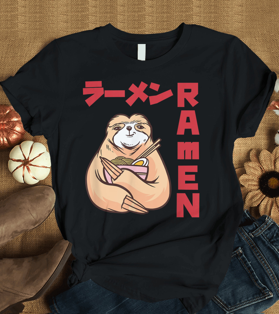 Kawaii Ramen Sloth Anime Noodles Japanese Sketching T-Shirt