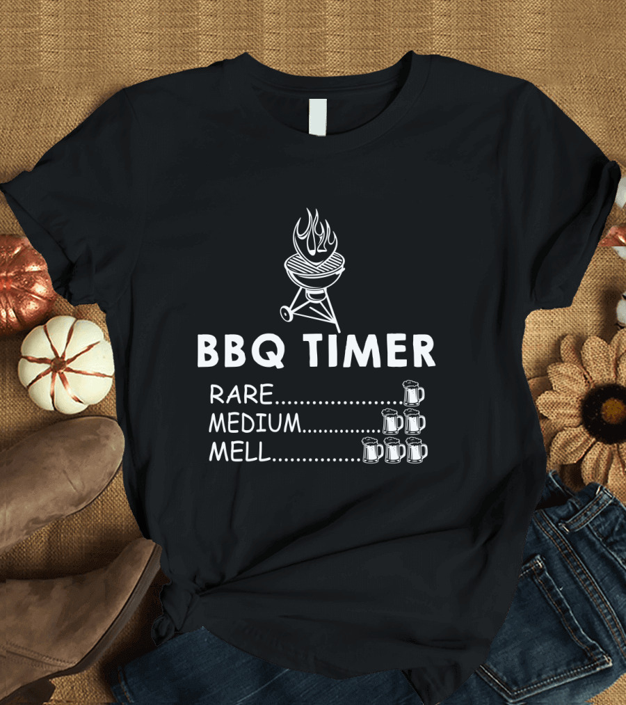 BBQ Timer Rare Medium Measured by Beer Mugs T-Shirt