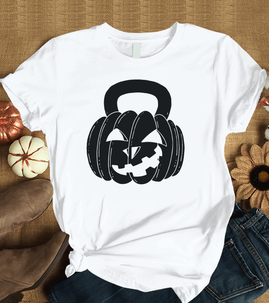 Pumpkin Halloween Kettlebell Fitness Jack-O'-Lantern T-Shirt