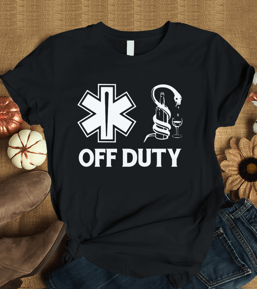 EMT Off Duty Symbol with Wine and Snake T-Shirt