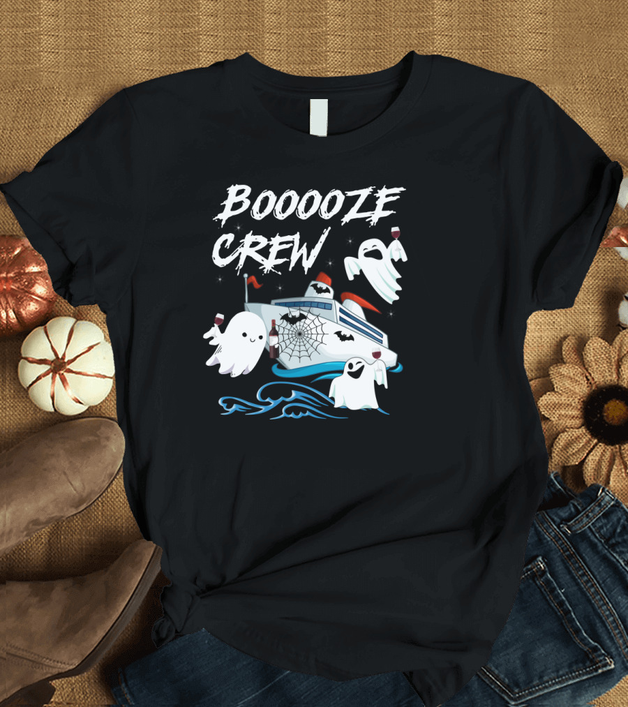 BOOOOZE CREW Ghosts Cruising with Wine on a Spooky Boat T-Shirt
