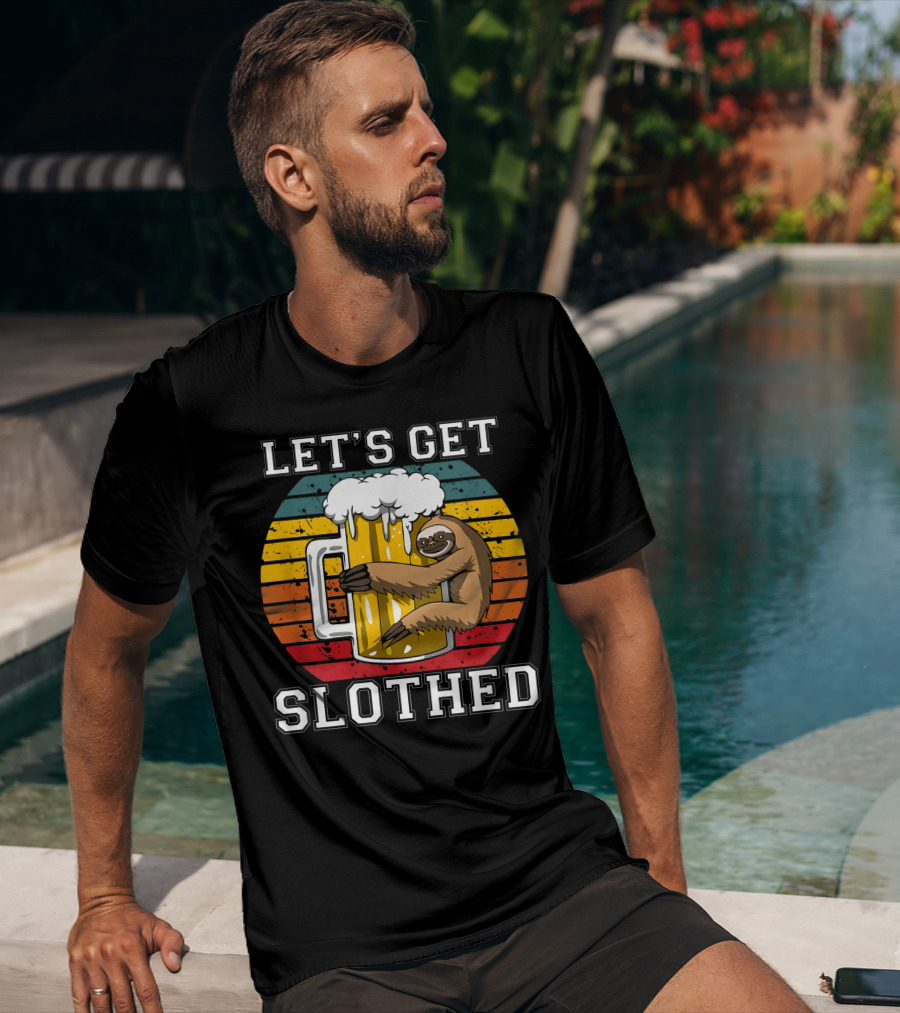 LET'S GET SLOTHED Retro Beer Mug And Sloth Hug T-Shirt