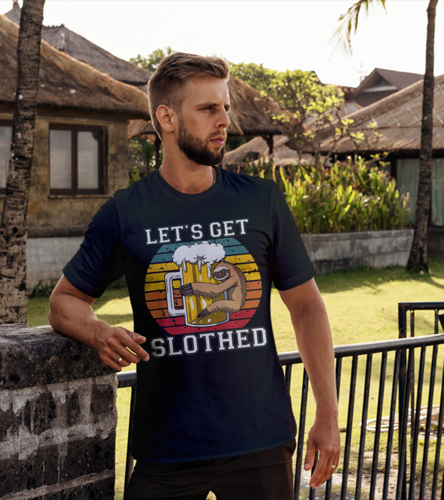 LET'S GET SLOTHED Retro Beer Mug And Sloth Hug T-Shirt
