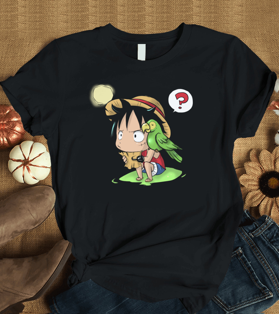 Chibi Luffy Parrot Question Bubble Iconic Straw Hat Moonlight T-Shirt